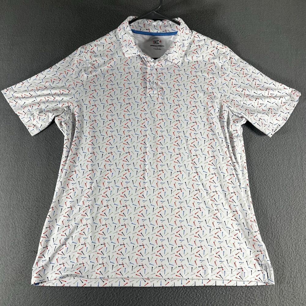 Johnston & Murphy XC4 Performance Polo Shirt Mens L White AOP Golf Tees